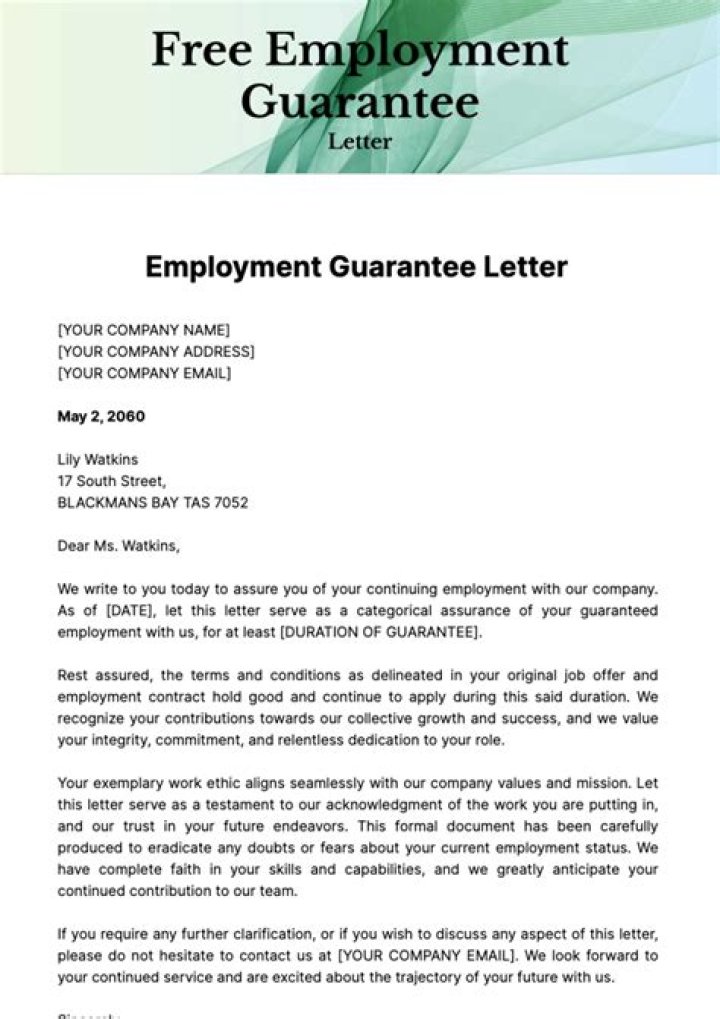 How do I write a letter of employment guarantee