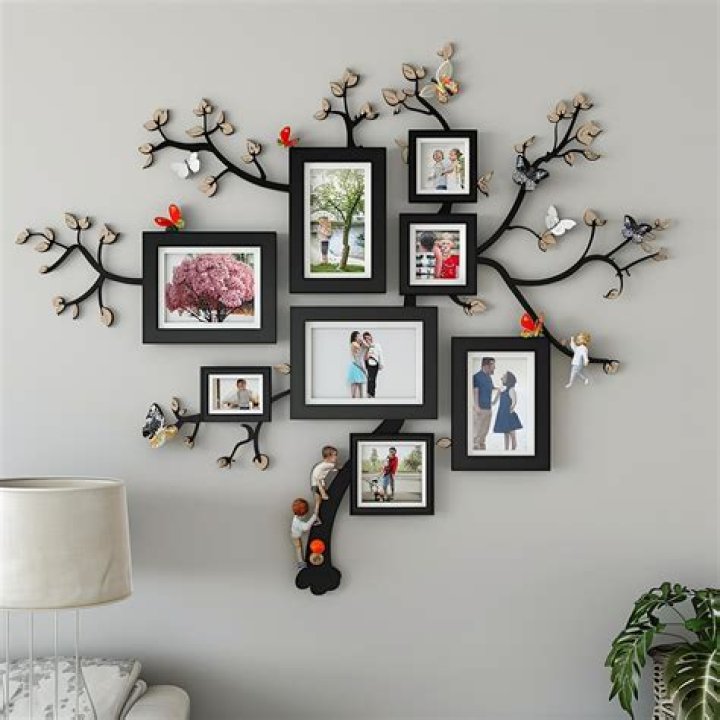 How do you arrange a family picture frame on the wall