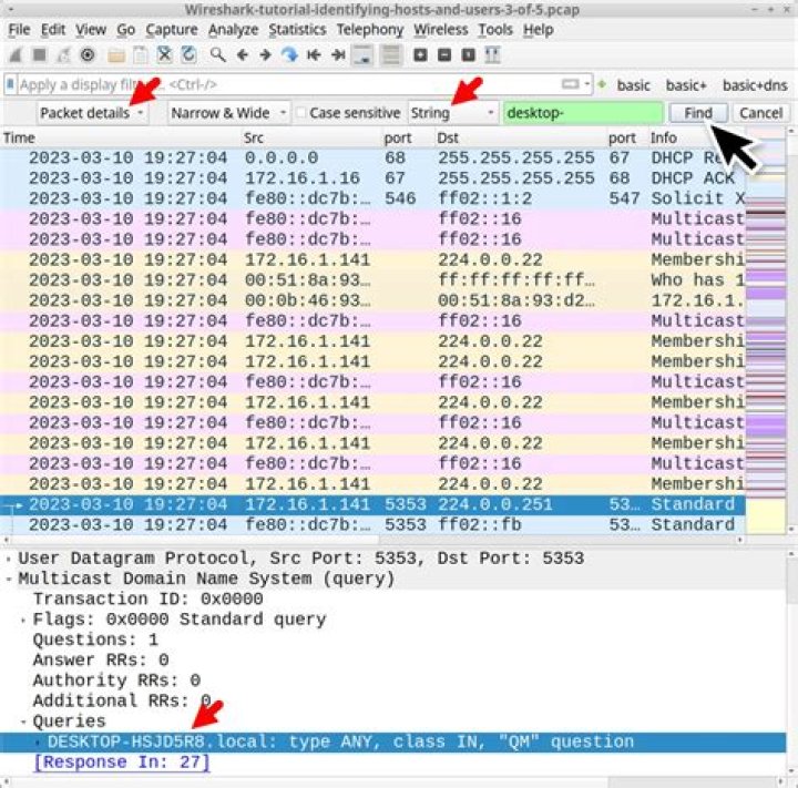 How do you filter packets in Wireshark by string