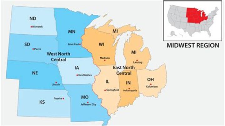 What are the 12 states of the Midwest