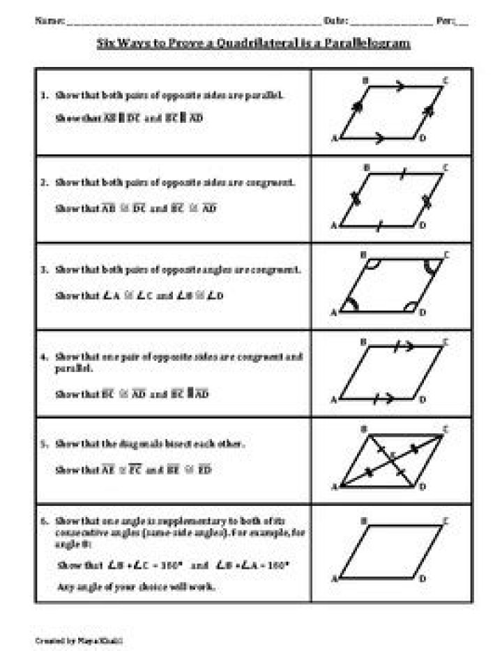 What are the 6 ways to prove a quadrilateral is a parallelogram