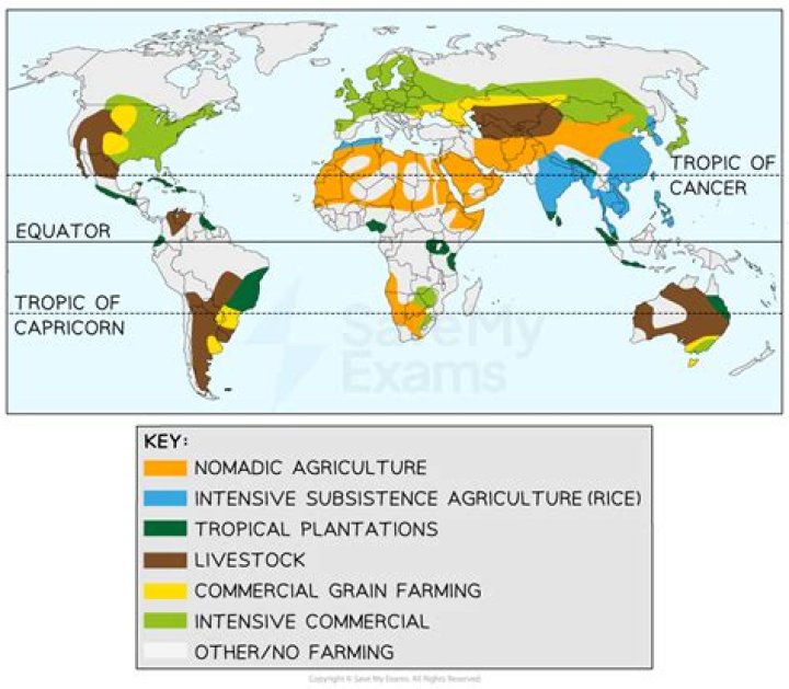 What are the characteristics of subsistence and commercial agriculture
