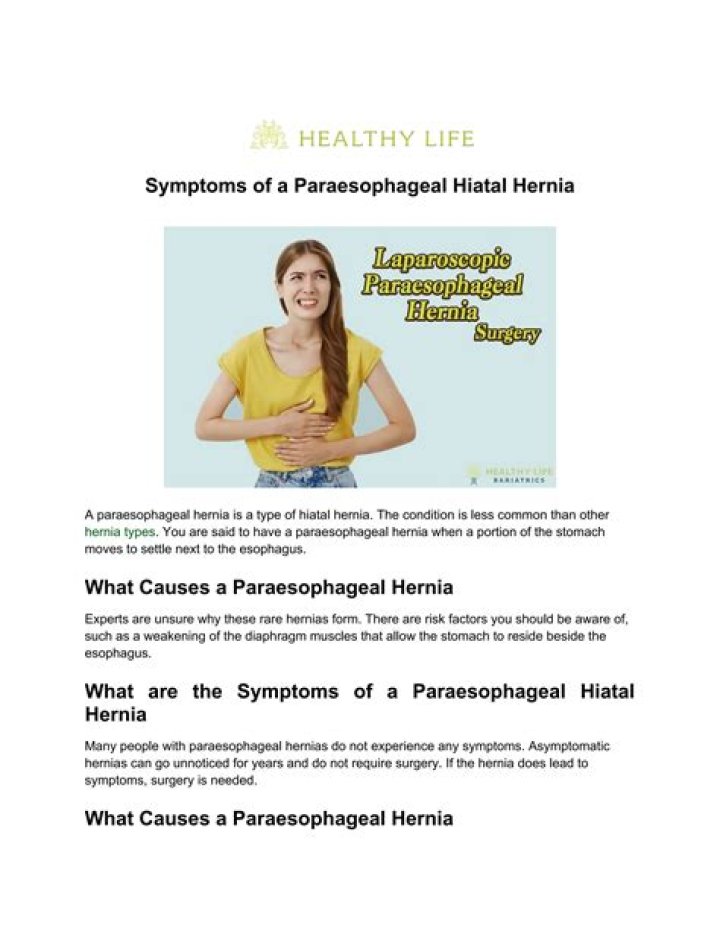 What are the symptoms of a paraesophageal hiatal hernia