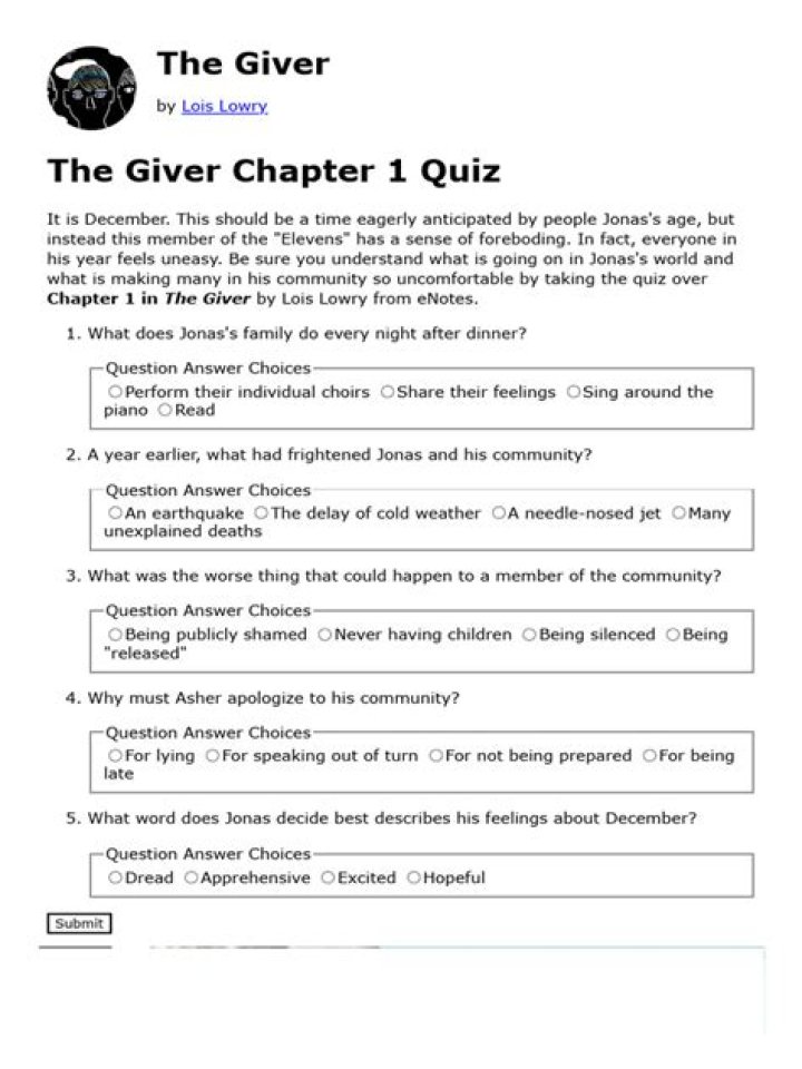 What do we learn about Lily in the giver Chapter 1