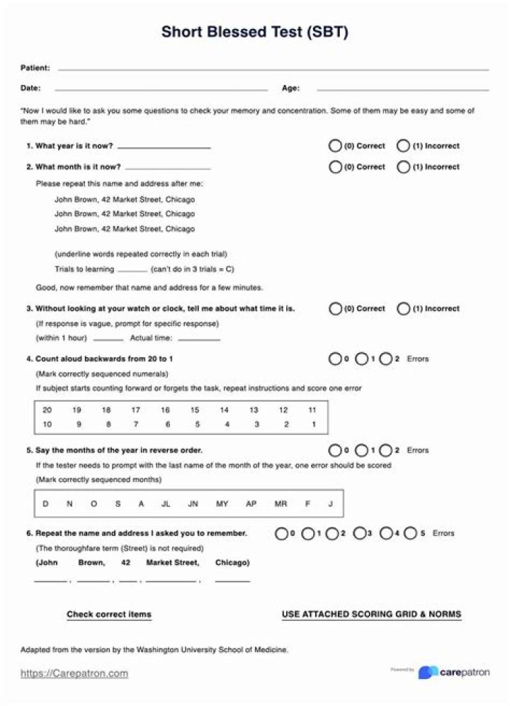 What does the Short Blessed Test assess