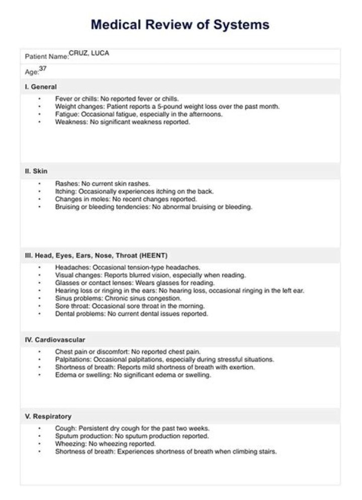 What is a review of systems in medical terms