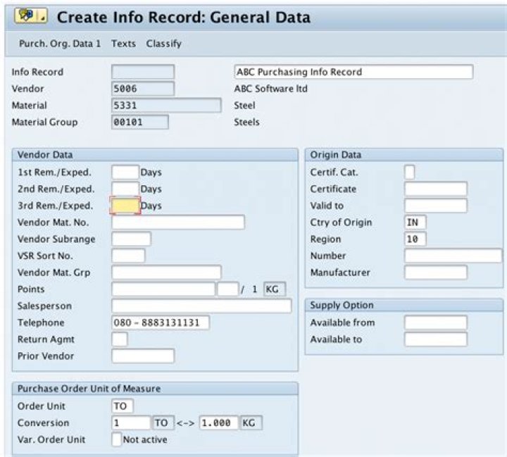 What is info record in SAP