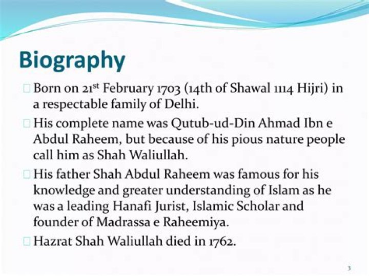 What is the name of father of Shah Waliullah