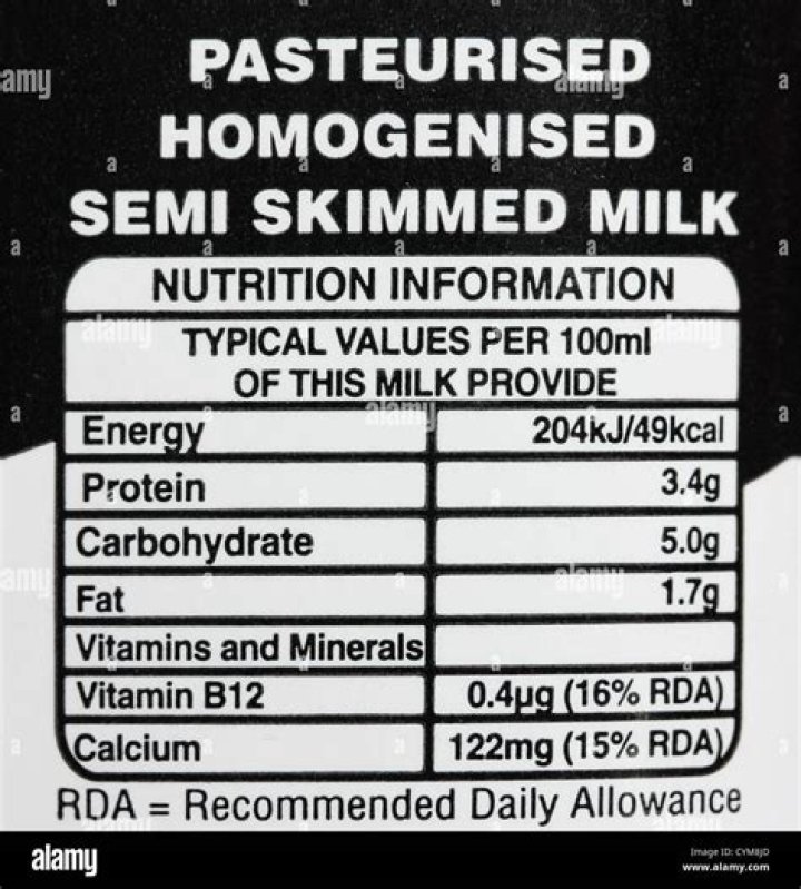 What is the nutritional value of semi skimmed milk
