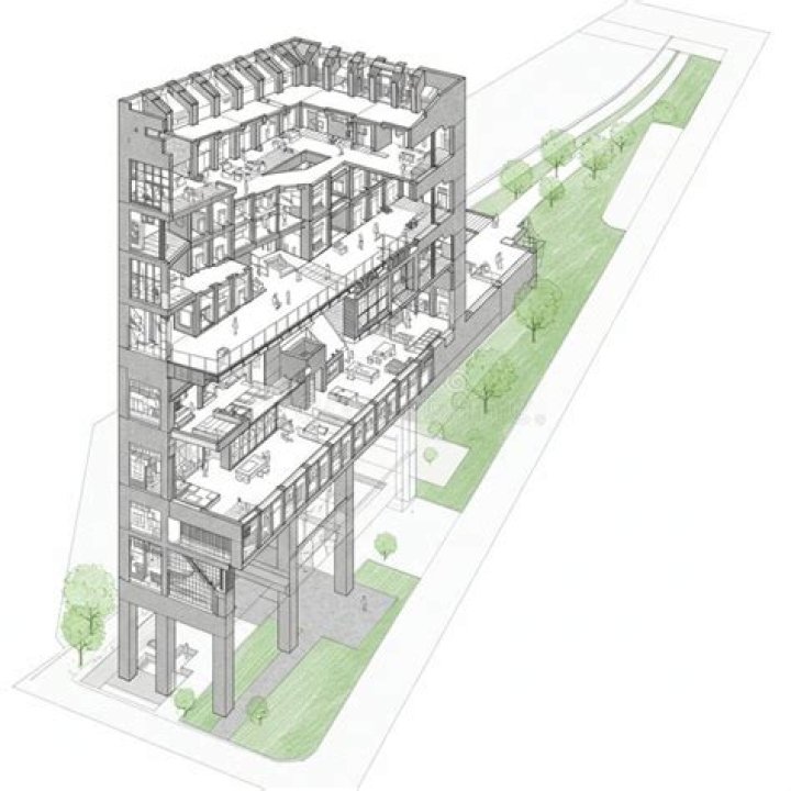 What type of infographic is a cutaway drawing of a building