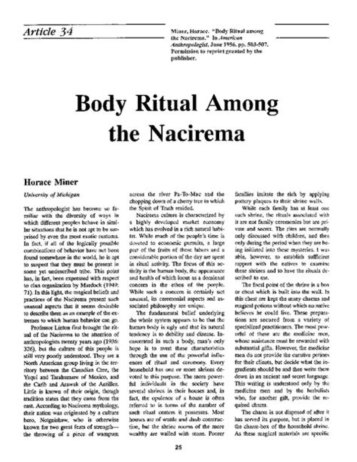 What was the reason Horace Miner wrote the nacirema article