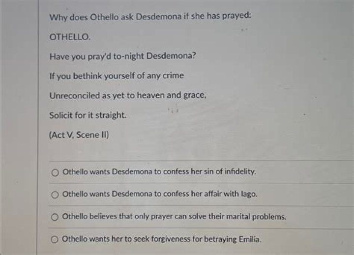 Why does Othello ask Desdemona if she has prayed